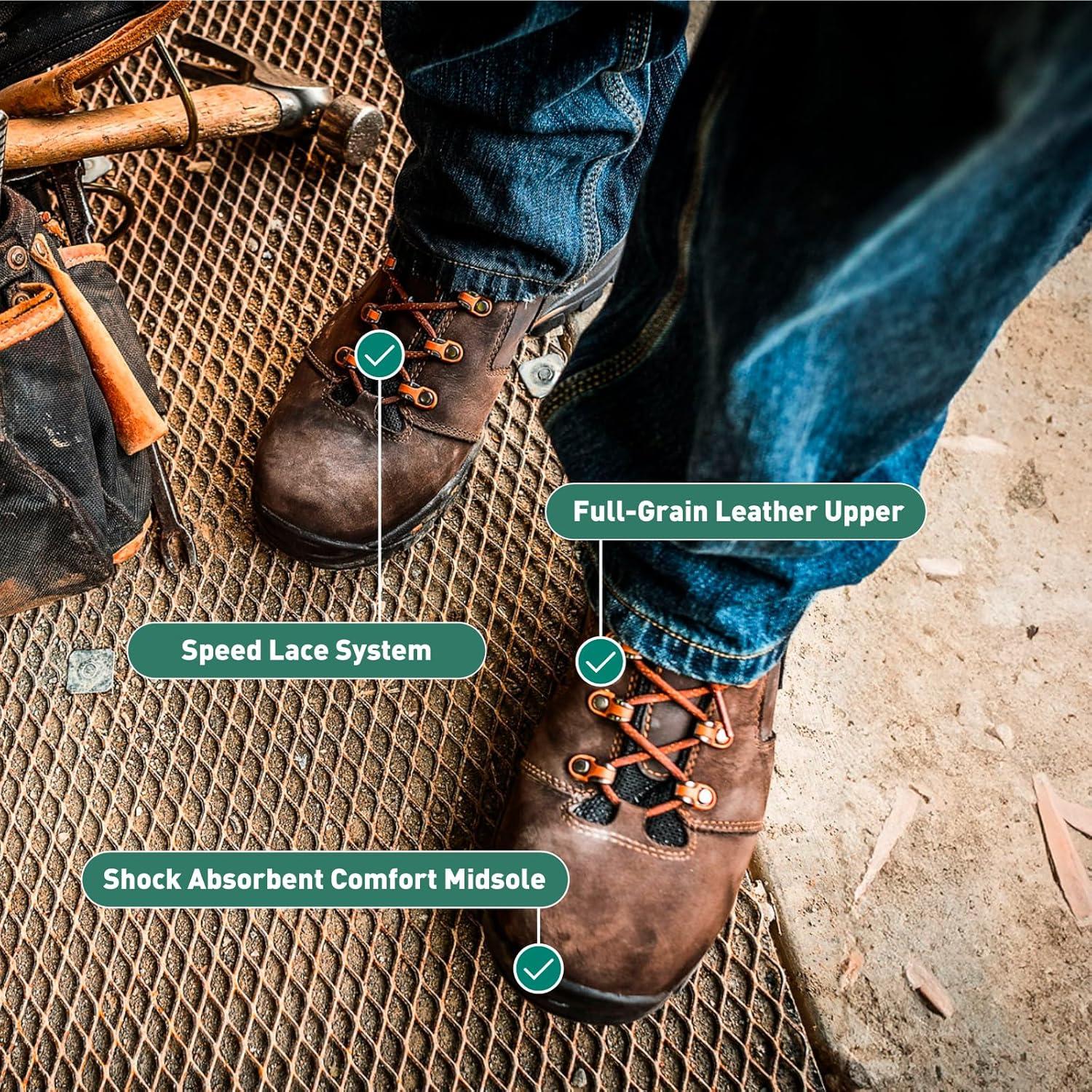 imageDanner Vicious 45 Waterproof Work Boots for Men FullGrain Leather with Breathable GoreTex Lining Speed Lace System and Non Slip Heeled OutsoleBrownOrange