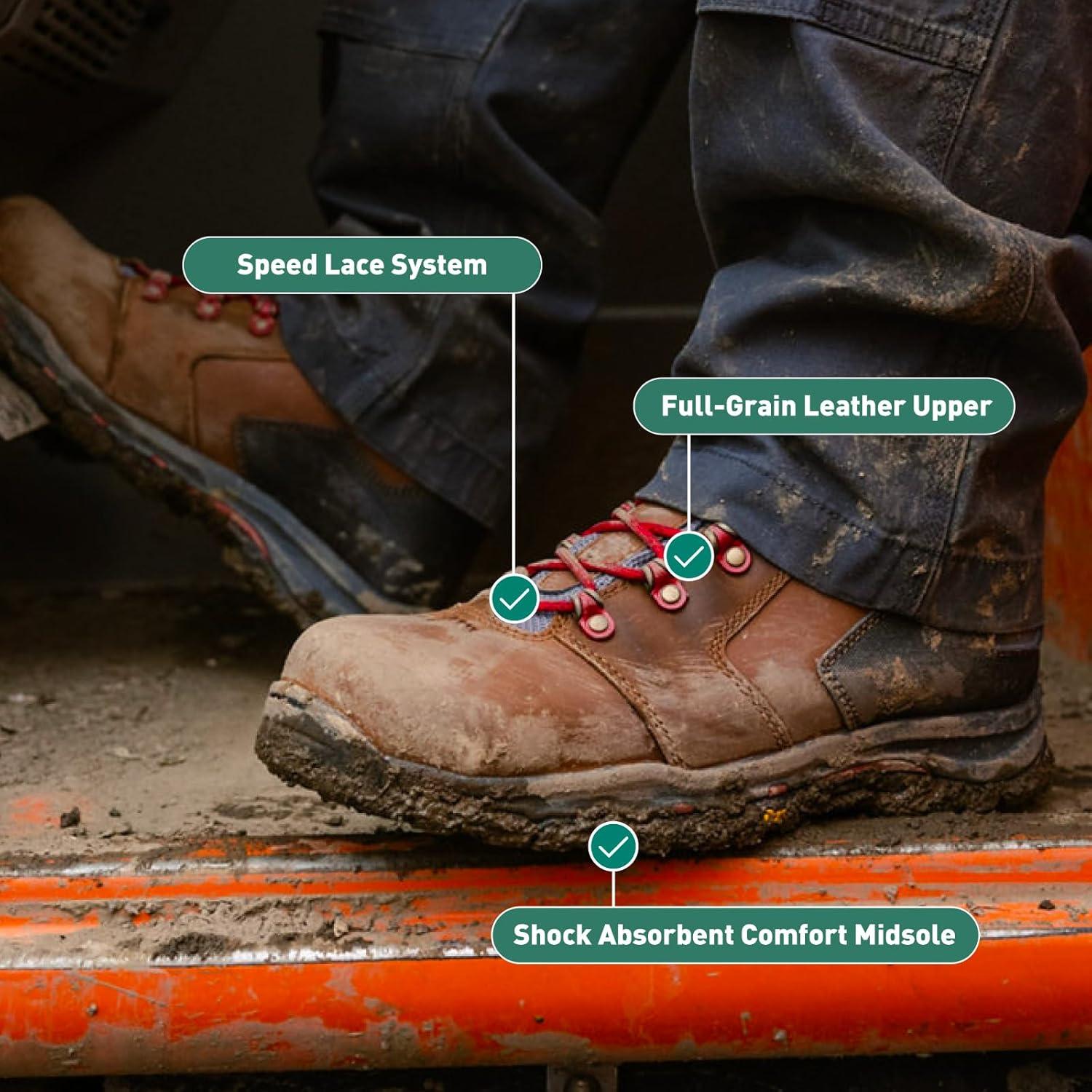 imageDanner Vicious 45 Waterproof Work Boots for Men FullGrain Leather with Breathable GoreTex Lining Speed Lace System and Non Slip Heeled OutsoleBrownRed