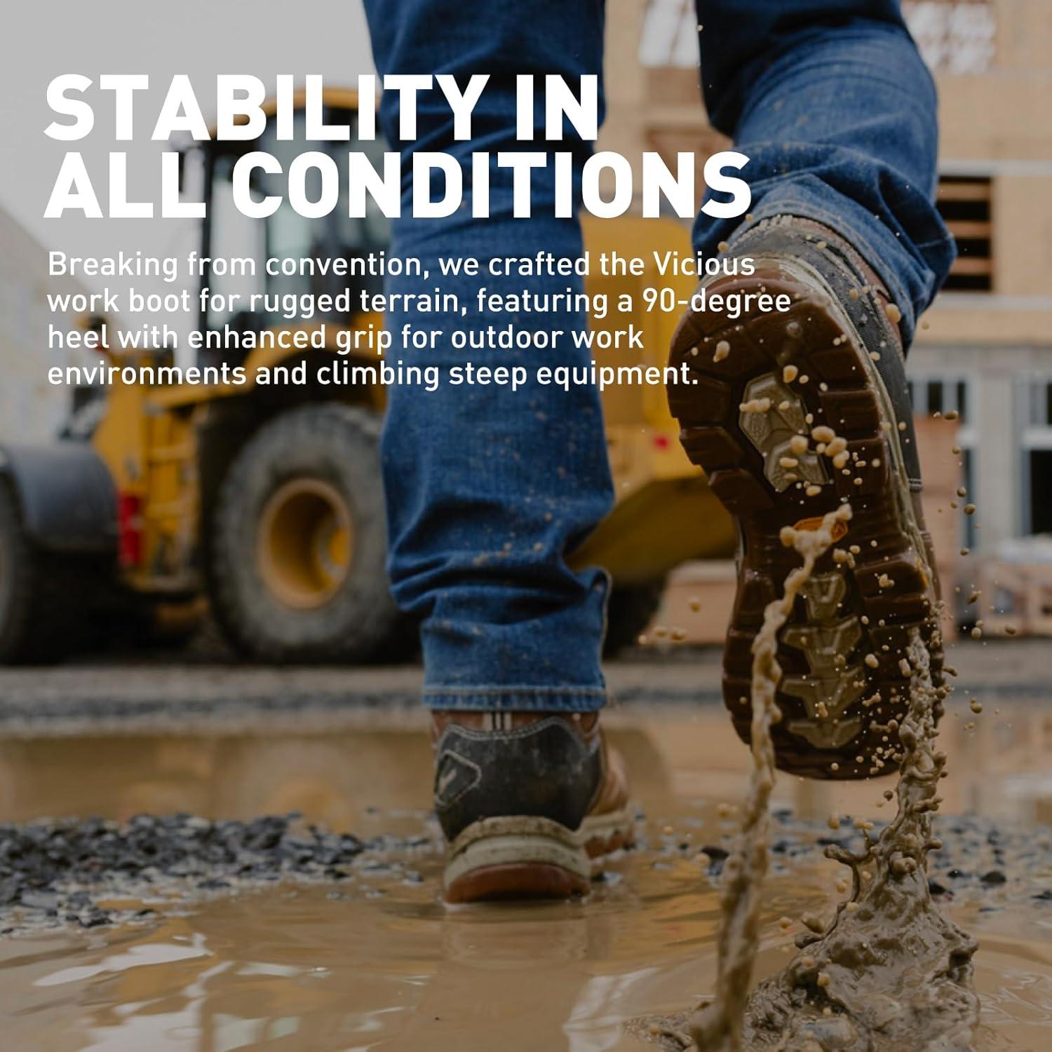 imageDanner Vicious 45 Waterproof Work Boots for Men FullGrain Leather with Breathable GoreTex Lining Speed Lace System and Non Slip Heeled OutsoleTanBlack