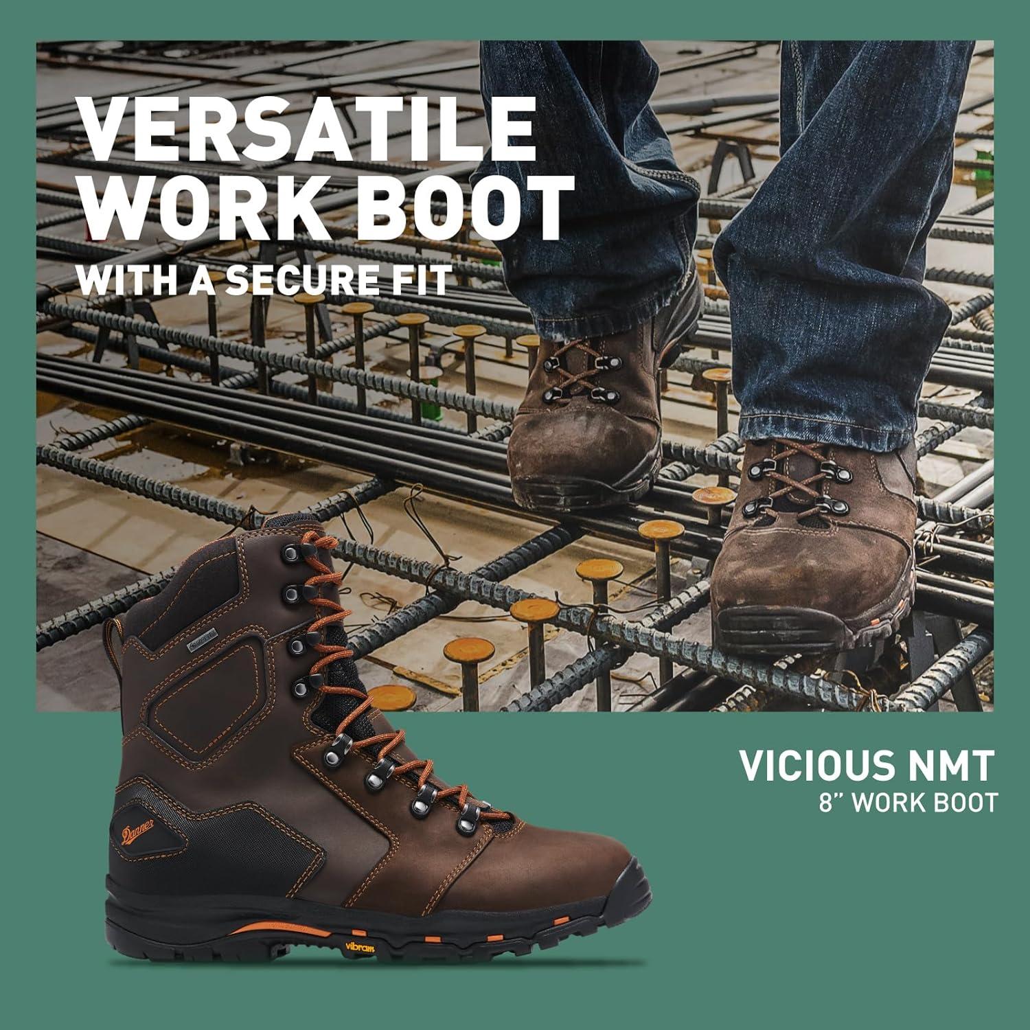 imageDanner Vicious 8 Composite Toe Work Boots for Men FullGrain Leather with Breathable GoreTex Lining Speed Lace System ampamp Non Slip Heeled OutsoleBrown
