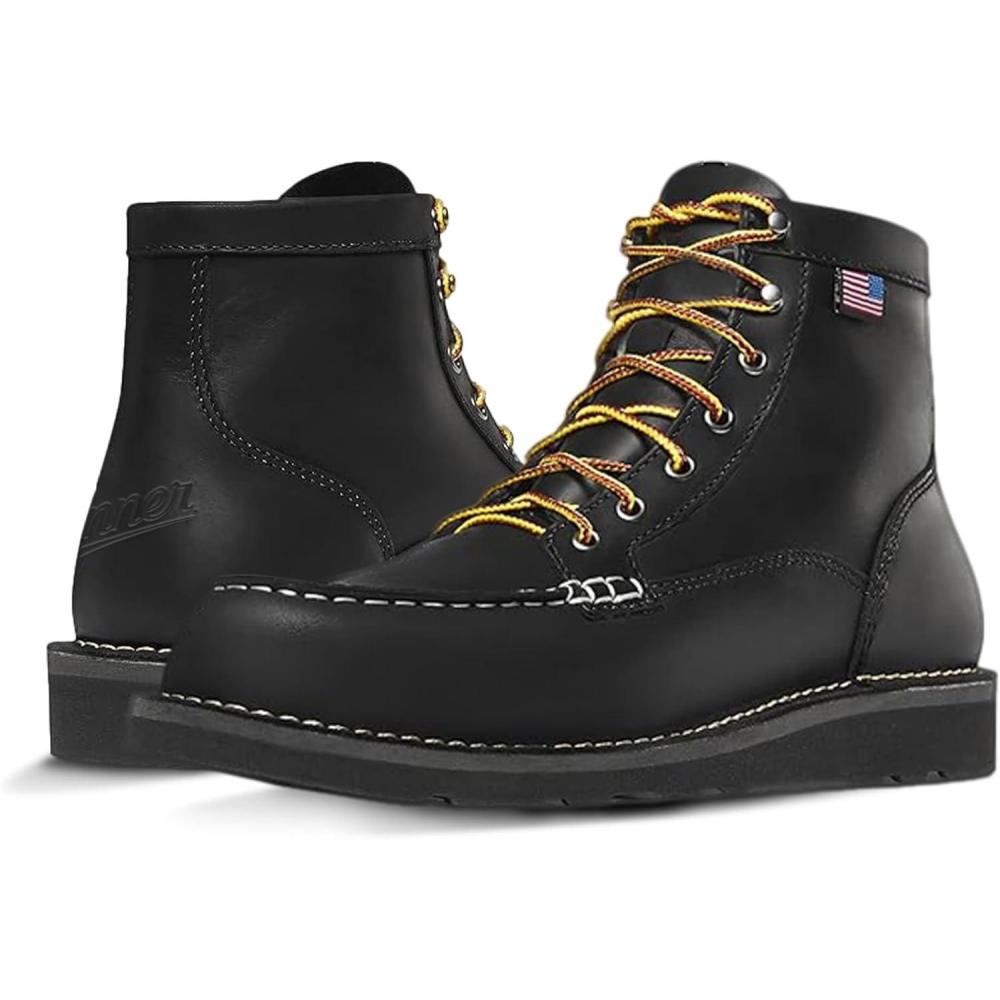 imageDanner 6 Bull Run Moc Toe Work Boots for Men Oiled FullGrain Leather Upper with Non Slip Wedge Outsole and 3Density Cushion Footbed EH ResistantBlackblack