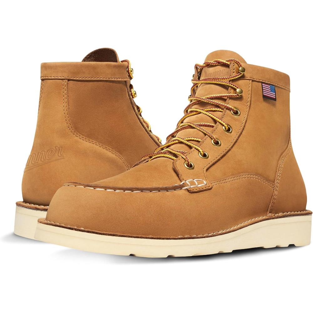 imageDanner 6 Bull Run Moc Toe Work Boots for Men Oiled FullGrain Leather Upper with Non Slip Wedge Outsole and 3Density Cushion Footbed EH ResistantWheat