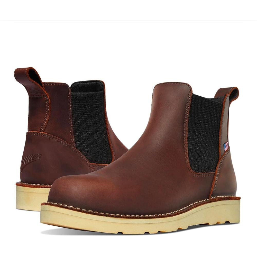 imageDanner Bull Run 6quot Chelsea Steel Toe Work Boots for Men FullGrain Leather with Oil and SlipResistant Wedge Outsole EH Resistant and Made in USABrown