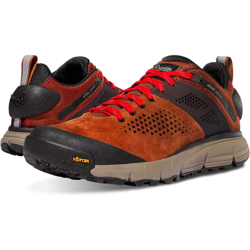 imageDanner Trail 2650 Hiking Shoes for Men Durable Suede Lightweight Textile with Breathable Mesh Lining Ortholite Footbed ampamp Vibram Traction OutsoleBrownRed