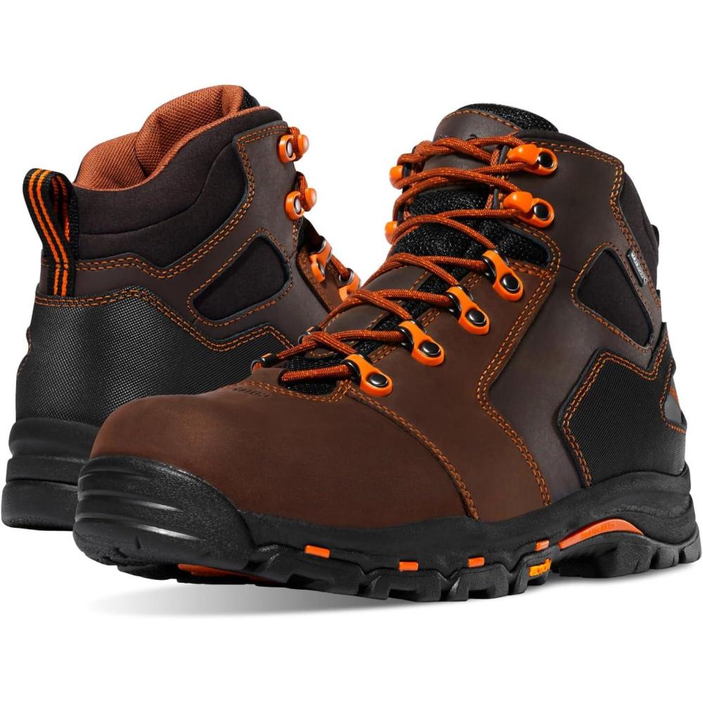 imageDanner Vicious 45 Waterproof Work Boots for Men FullGrain Leather with Breathable GoreTex Lining Speed Lace System and Non Slip Heeled OutsoleBrownOrange