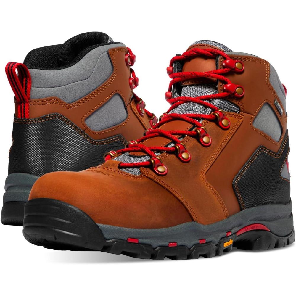 imageDanner Vicious 45 Waterproof Work Boots for Men FullGrain Leather with Breathable GoreTex Lining Speed Lace System and Non Slip Heeled OutsoleBrownRed