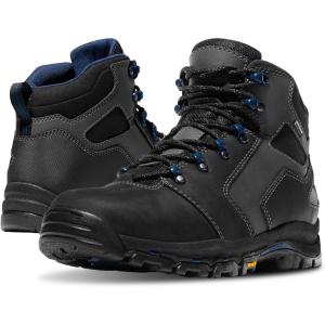 Danner Vicious 4.5” Waterproof Work Boots for Men – Full-Grain Leather with Breathable Gore-Tex Lining, Speed Lace System, and Non Slip Heeled Outsole(Black/Blue)