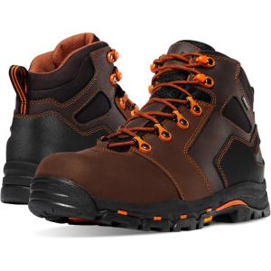 Danner Vicious 4.5” Waterproof Work Boots for Men – Full-Grain Leather with Breathable Gore-Tex Lining, Speed Lace System, and Non Slip Heeled Outsole(Brown/Orange)