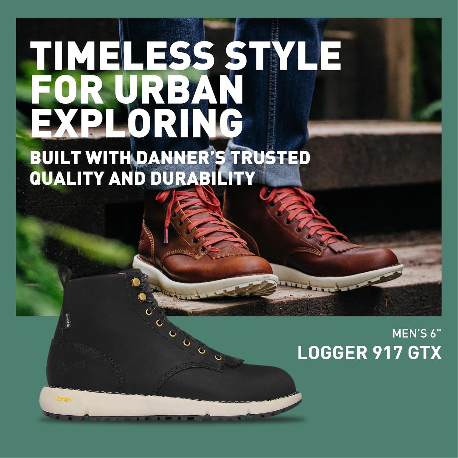 imageDanner Logger 917 6quot Waterproof Hiking Boots for Men FullGrain Leather with Breathable GoreTex Vibram SPE Midsole and 917 Traction OutsoleBlack