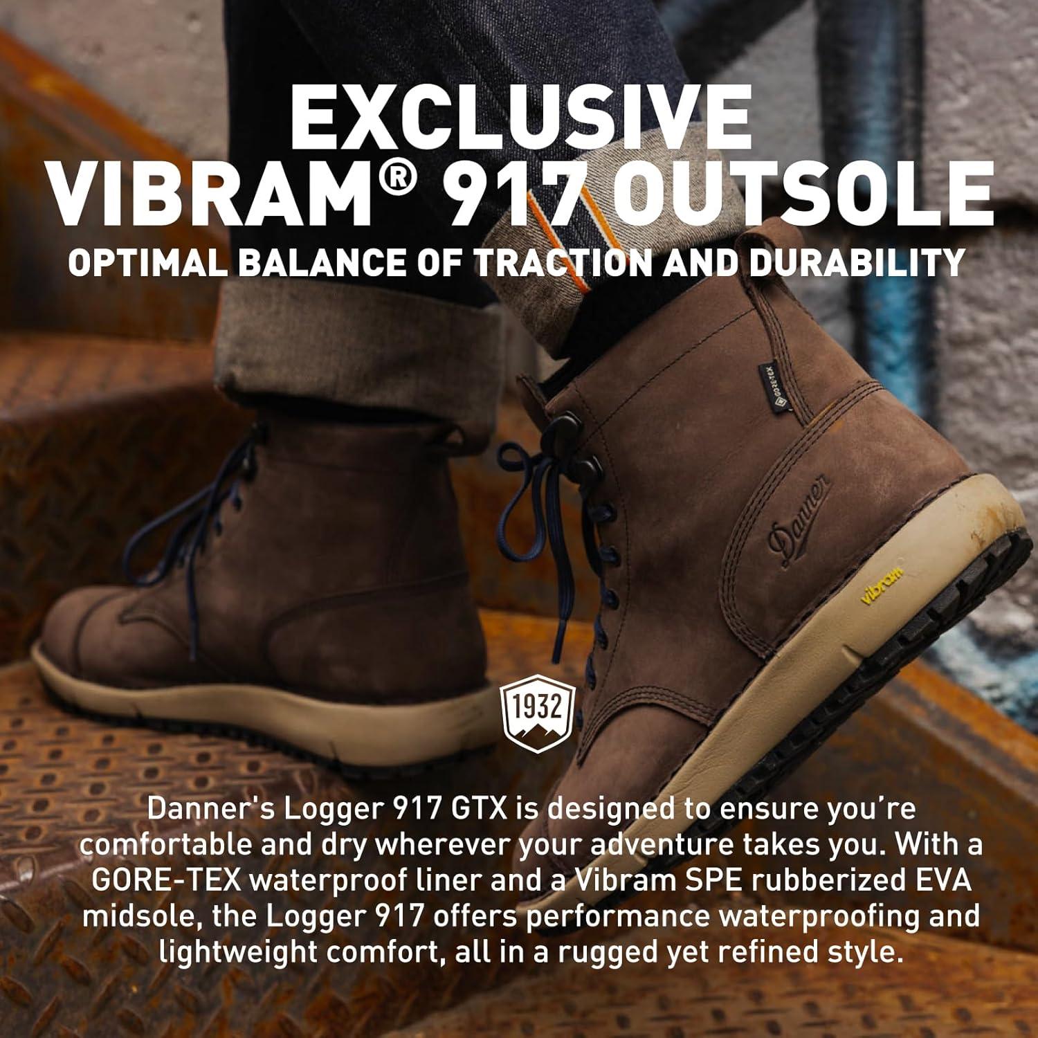 imageDanner Logger 917 6quot Waterproof Hiking Boots for Men FullGrain Leather with Breathable GoreTex Vibram SPE Midsole and 917 Traction OutsoleCap Toe Bracken