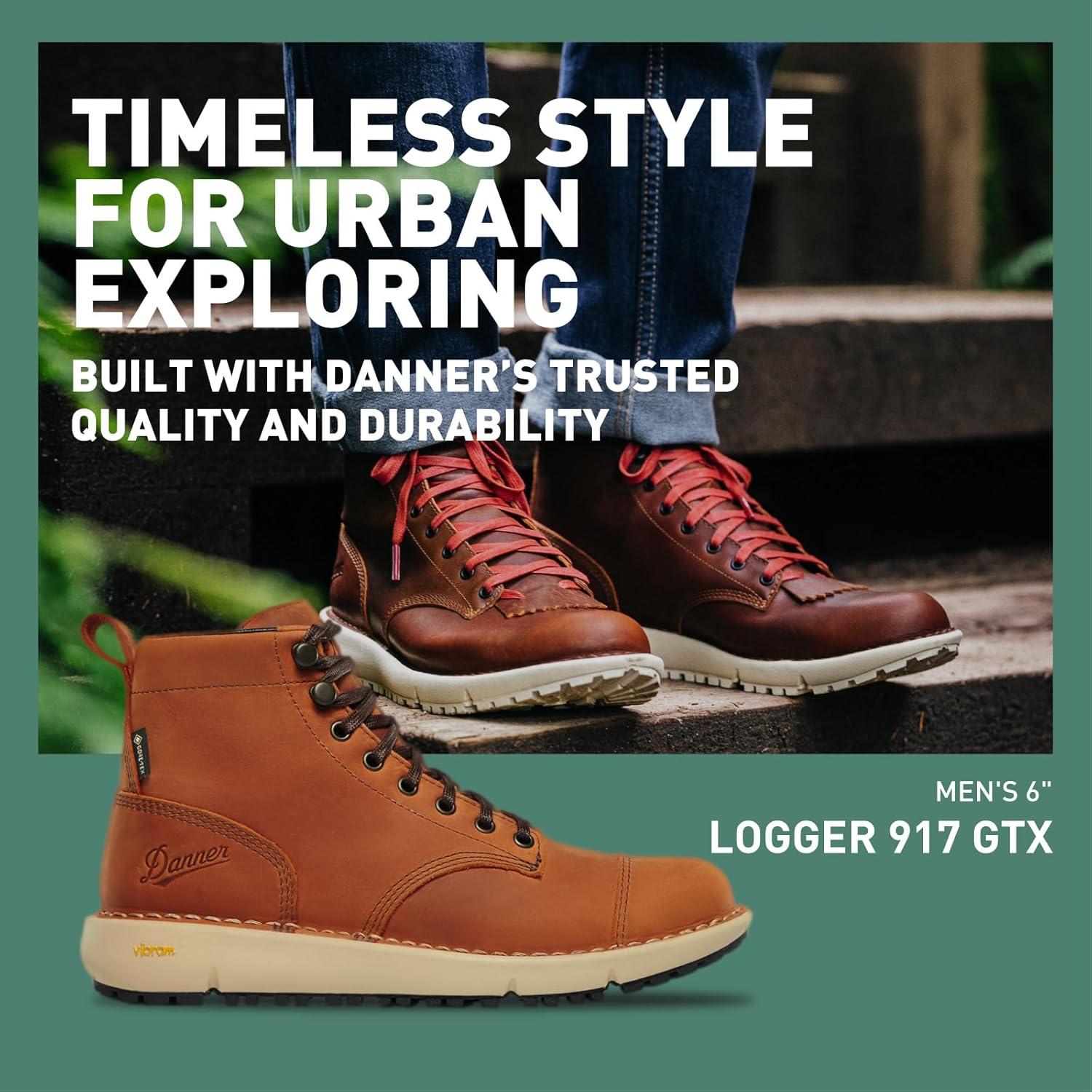 imageDanner Logger 917 6quot Waterproof Hiking Boots for Men FullGrain Leather with Breathable GoreTex Vibram SPE Midsole and 917 Traction OutsoleCap Toe Sierra