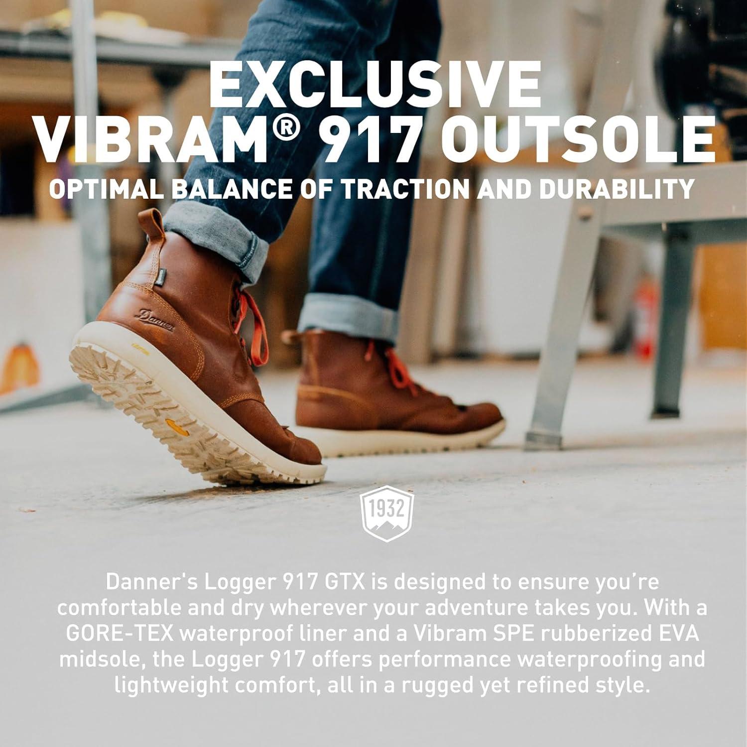 imageDanner Logger 917 6quot Waterproof Hiking Boots for Men FullGrain Leather with Breathable GoreTex Vibram SPE Midsole and 917 Traction OutsoleCap Toe Sierra