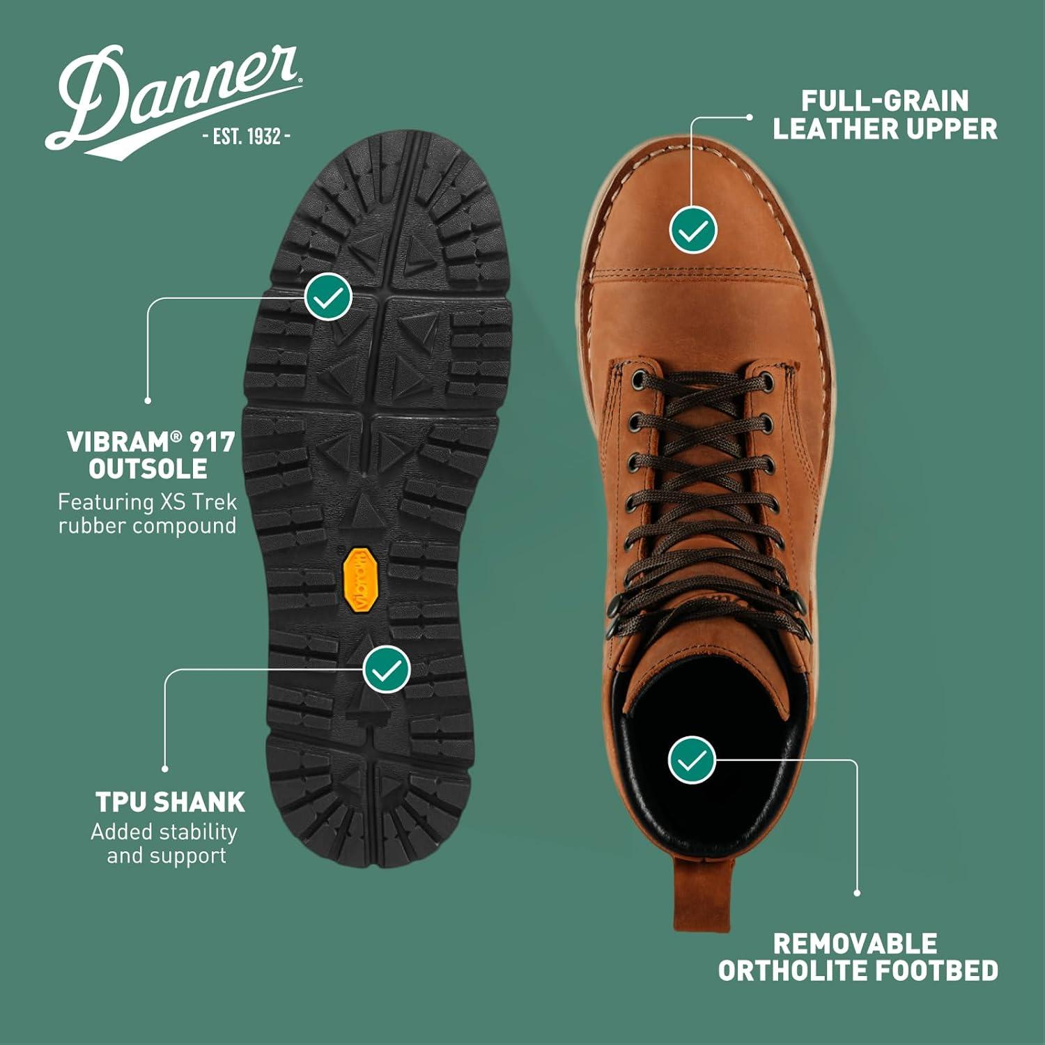 imageDanner Logger 917 6quot Waterproof Hiking Boots for Men FullGrain Leather with Breathable GoreTex Vibram SPE Midsole and 917 Traction OutsoleCap Toe Sierra