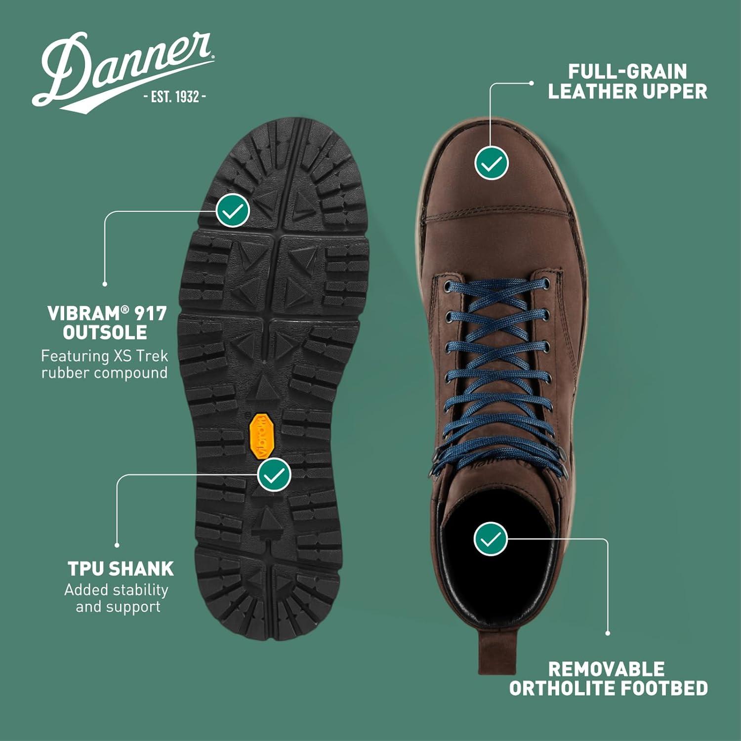 imageDanner Logger 917 6quot Waterproof Hiking Boots for Men FullGrain Leather with Breathable GoreTex Vibram SPE Midsole and 917 Traction OutsoleCap Toe Bracken