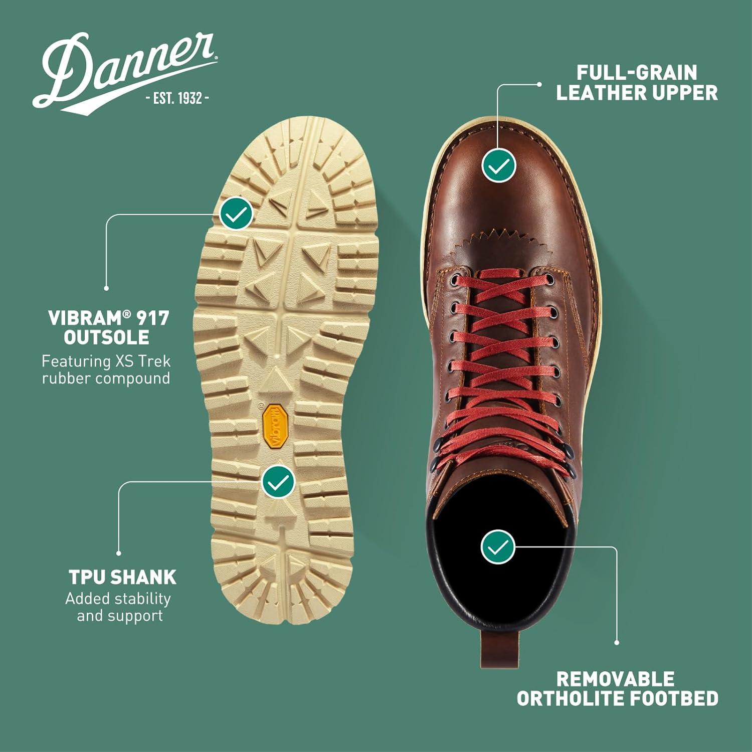 imageDanner Logger 917 6quot Waterproof Hiking Boots for Men FullGrain Leather with Breathable GoreTex Vibram SPE Midsole and 917 Traction OutsoleMonks Robe