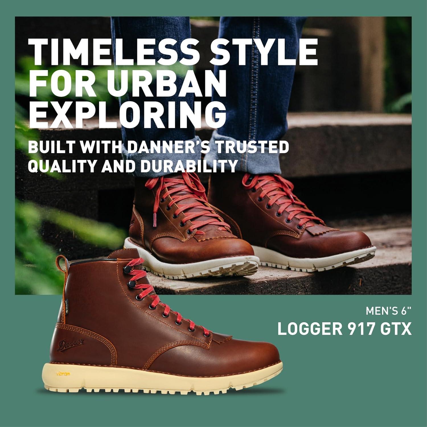 imageDanner Logger 917 6quot Waterproof Hiking Boots for Men FullGrain Leather with Breathable GoreTex Vibram SPE Midsole and 917 Traction OutsoleMonks Robe