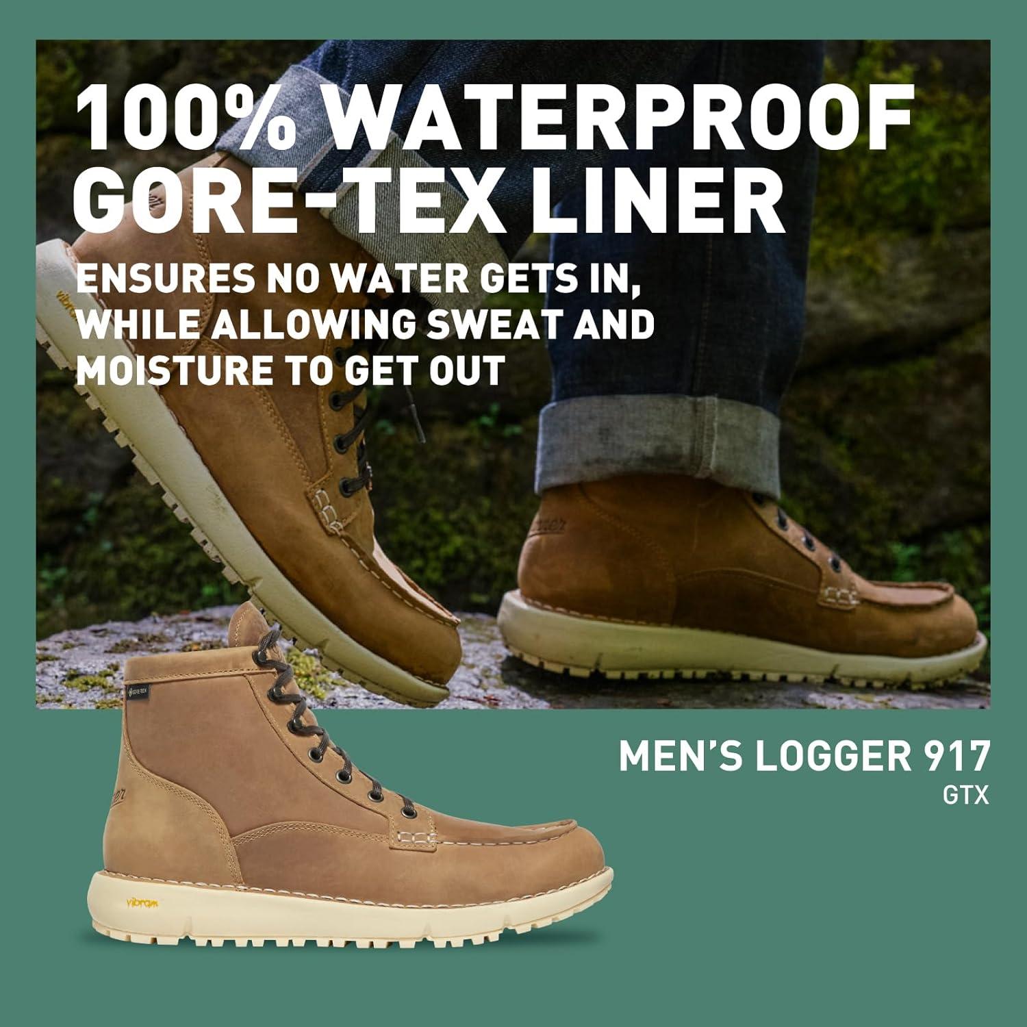imageDanner Logger 917 Waterproof Moc Toe Work Boots for Men Nubuck Leather with Breathable GoreTex Vibram SPE Midsole and 917 Traction OutsoleBone Brown