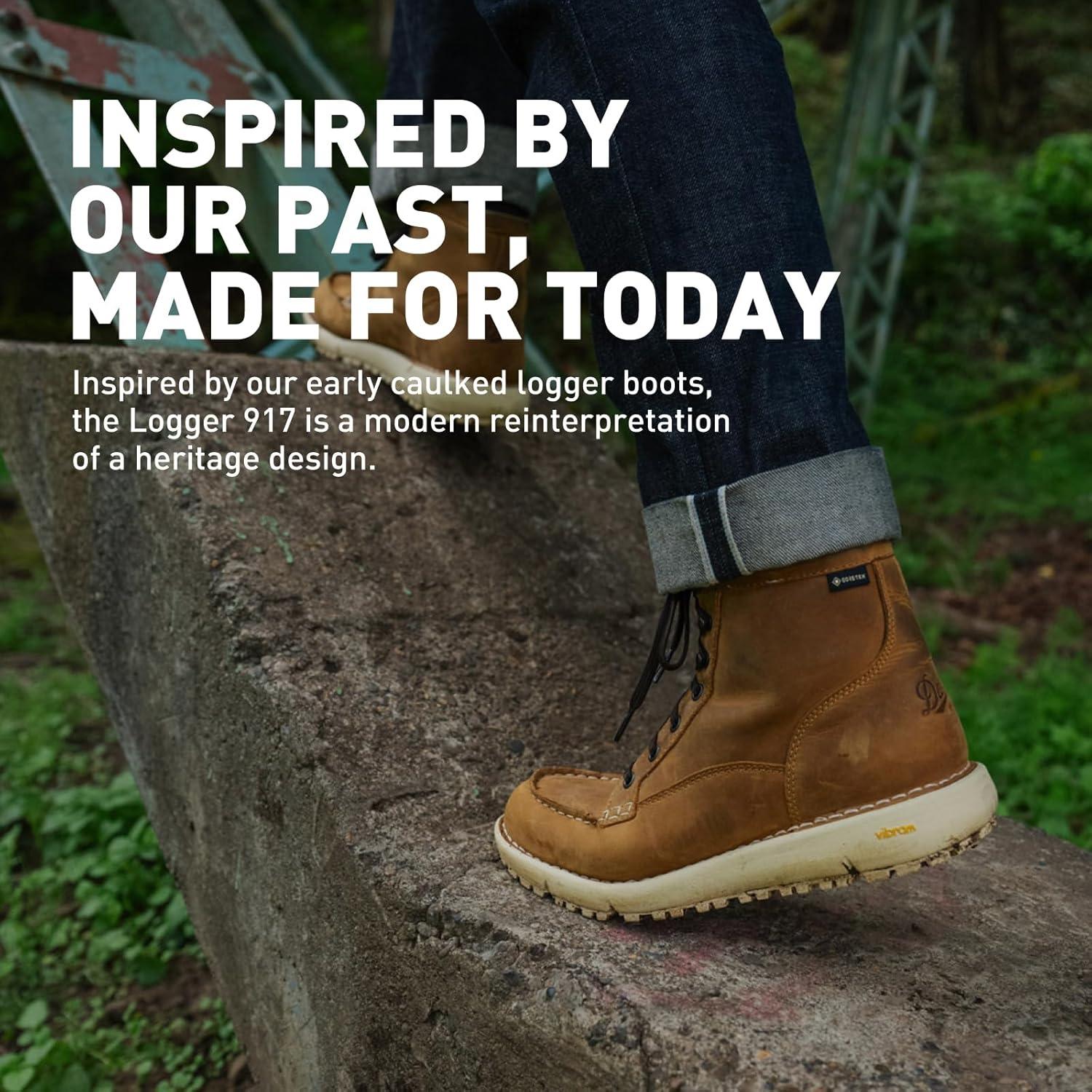 imageDanner Logger 917 Waterproof Moc Toe Work Boots for Men Nubuck Leather with Breathable GoreTex Vibram SPE Midsole and 917 Traction OutsoleBone Brown