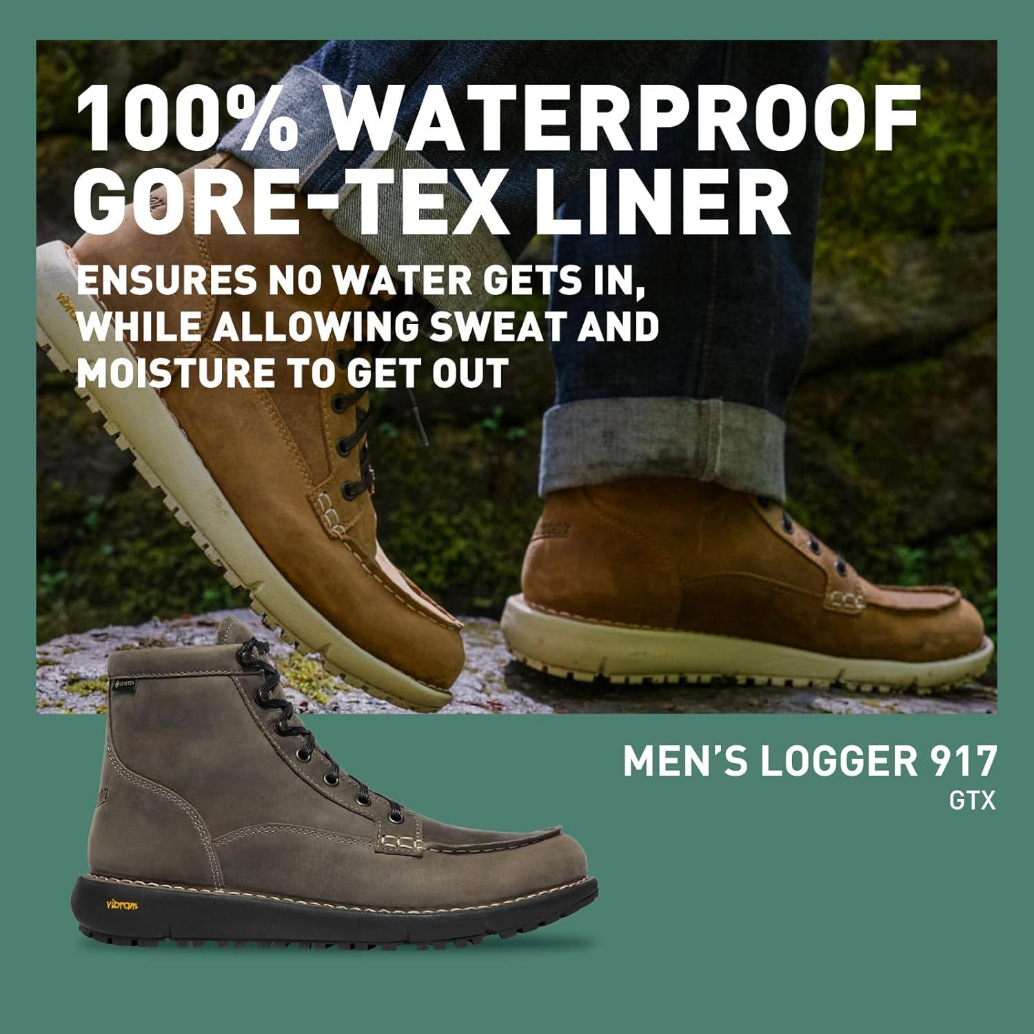imageDanner Logger 917 Waterproof Moc Toe Work Boots for Men Nubuck Leather with Breathable GoreTex Vibram SPE Midsole and 917 Traction OutsoleCharcoal