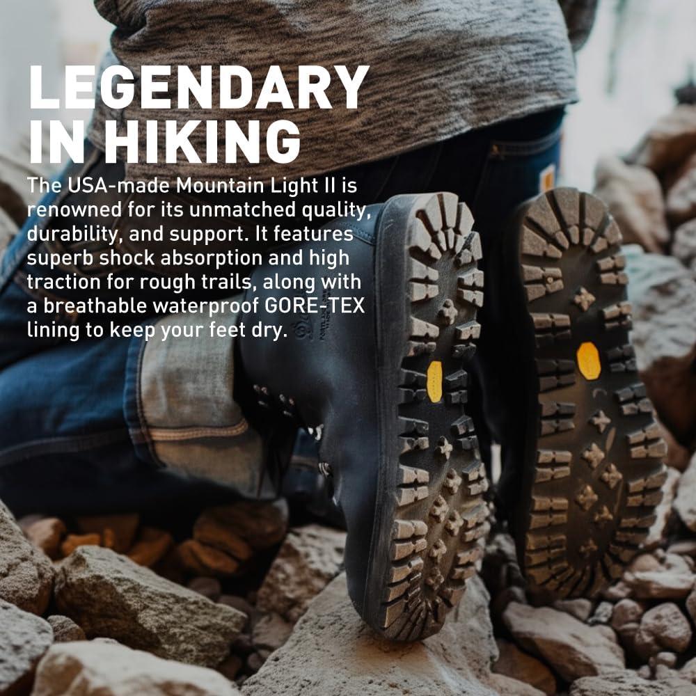 imageDanner Mountain Light II 5 GoreTex Waterproof Hiking Boots for Men with Durable FullGrain Leather Breathable GoreTex Barrier ampamp Traction OutsoleBlack