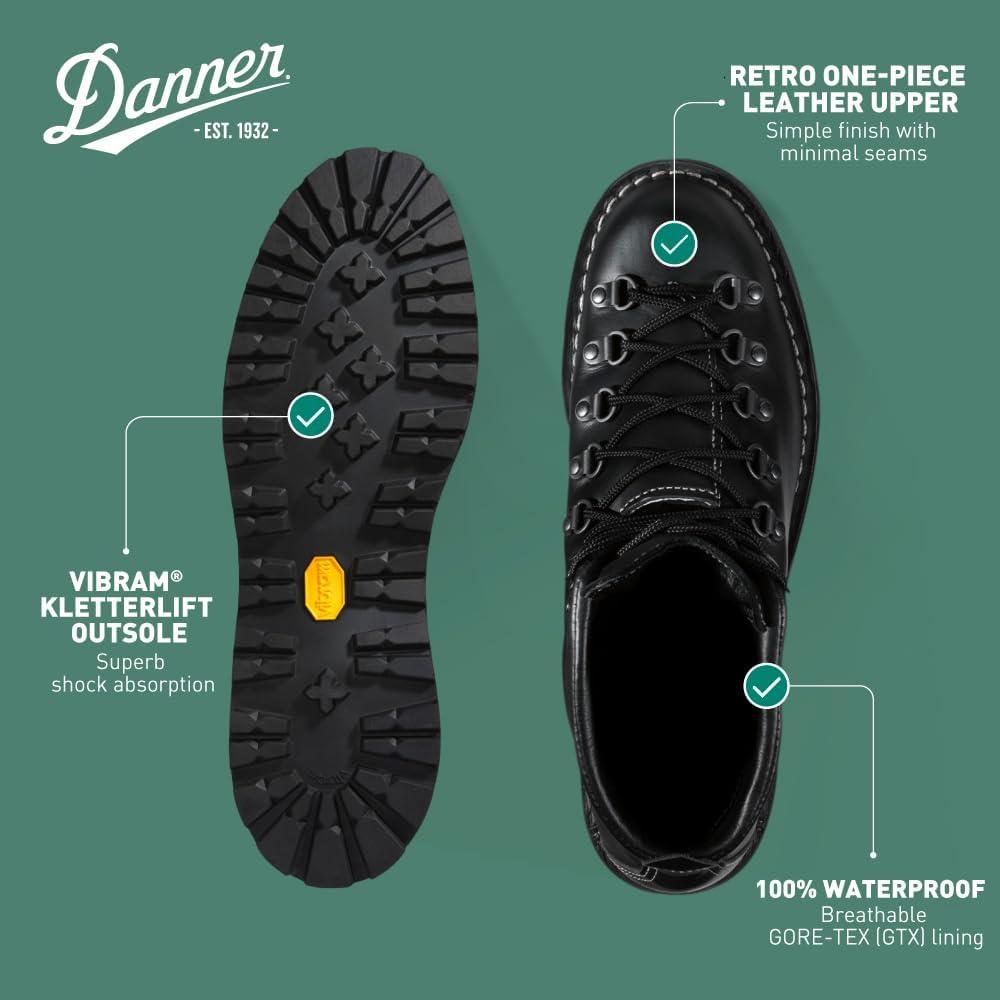 imageDanner Mountain Light II 5 GoreTex Waterproof Hiking Boots for Men with Durable FullGrain Leather Breathable GoreTex Barrier ampamp Traction OutsoleBlack